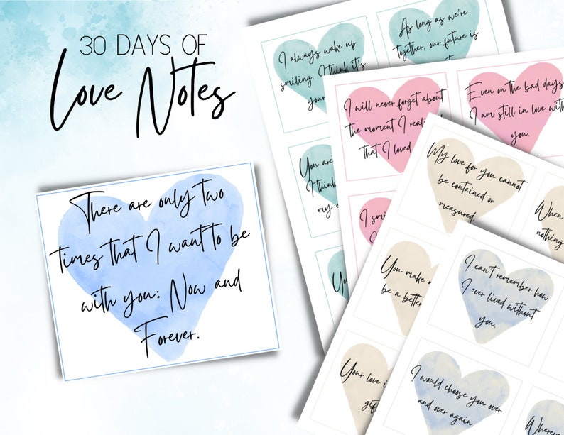 Note Card Love Notes 30 Days of Love Notes | Love Notes to Leave Him or Her | Printable Love ...