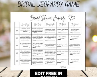 Bridal Jeopardy Editable Template Printable Game, Bridal Shower Jeopardy Questions, Bachelorette Jeopardy, Customizable Shower Game Bride