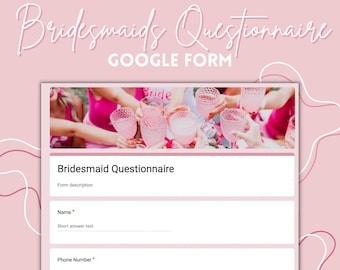 Modulo questionario modificabile per damigelle d'onore / Modulo questionario Google per damigelle d'onore / Domande da porre alle damigelle d'onore / Sondaggio per damigelle d'onore