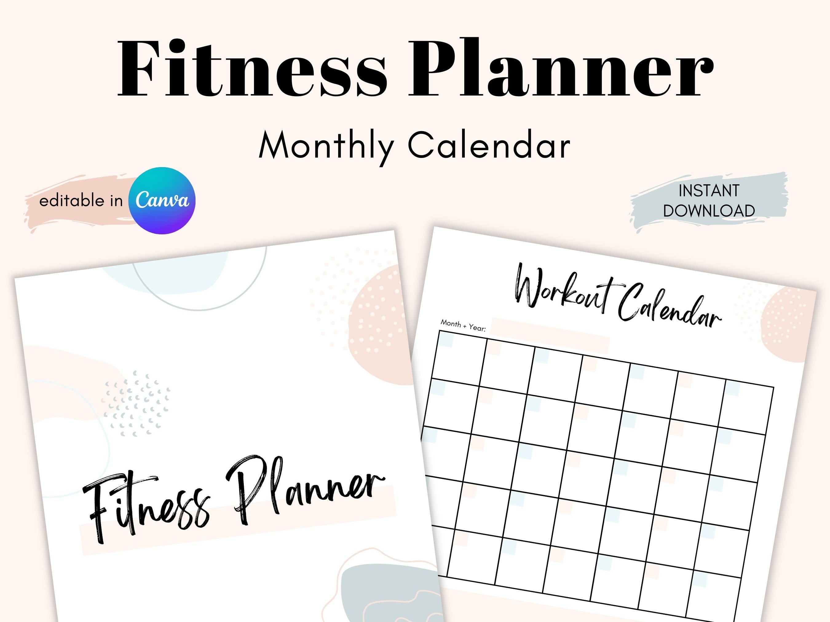 Monthly Workout Planner, Printable Fitness Planner, Workout Log