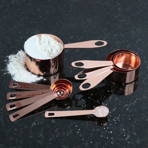 Steelware Central Copper Measuring Cups and Spoons Stainless Steel 9 pieces with 2 Rings