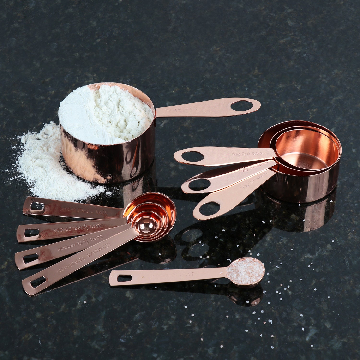 Stainless Steel Measuring Cups And Spoons Set Of 8 Engraved Measurements,  Metal Measure Sets With Ring For Kitchen Baking Cooking Rose Gold