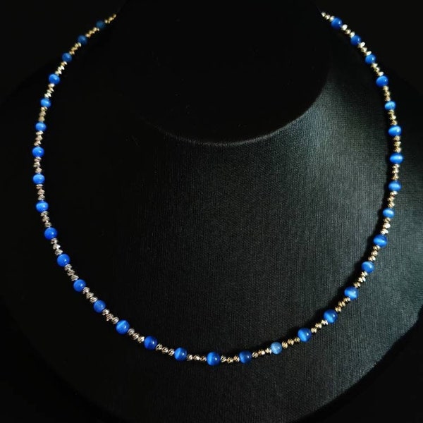 Sterling silver & blue cat eye necklace| Available in multiple lengths | Handmade | birthday gift | gift for her | layering necklace | trend