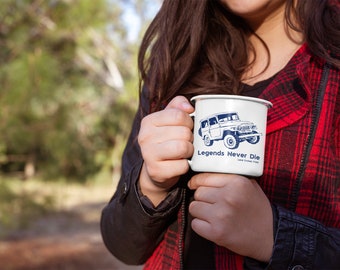 Legends Never Die Land Cruiser FJ Enamel Camping Mug