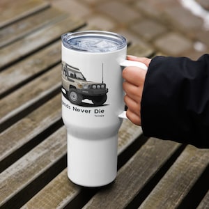 Toyota Land Cruiser 70 Series Troopy Travel mug with a handle | Toyota Troopy Travel Mug | Toyota 70 Series Camping Mug