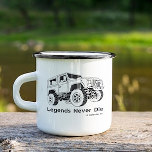 Valentines Day Gift| X Mas Gift | Land Rover Defender 90  Enamel Mug | Outdoor Camping Gift Mug |  Camping Mug | Land Rover Mug - Black