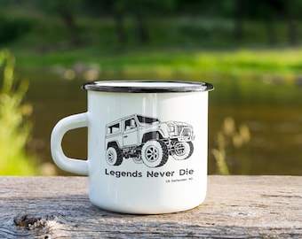 Valentines Day Gift| X Mas Gift | Land Rover Defender 90  Enamel Mug | Outdoor Camping Gift Mug |  Camping Mug | Land Rover Mug - Black