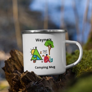 Happy Campers Personalised Mug - Enamel Mug | Personalised Camping Mug | Camping Mug | Camping mug for kids