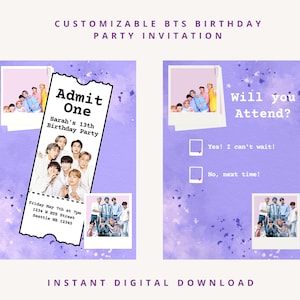 BTS Ticket Themed Birthday Party Invitation Template | Instant Digital Download | Customizable and Printable | BT21 Party Invitation