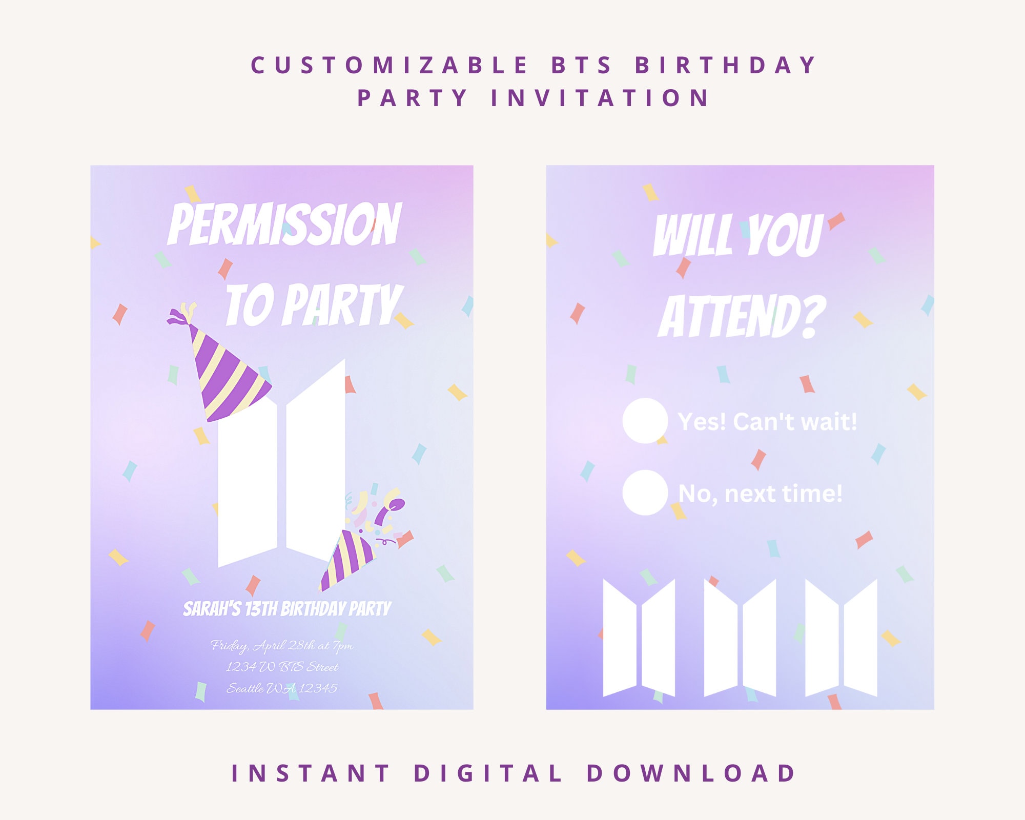 BTS Permission to Dance Themed Birthday Invitation Template 