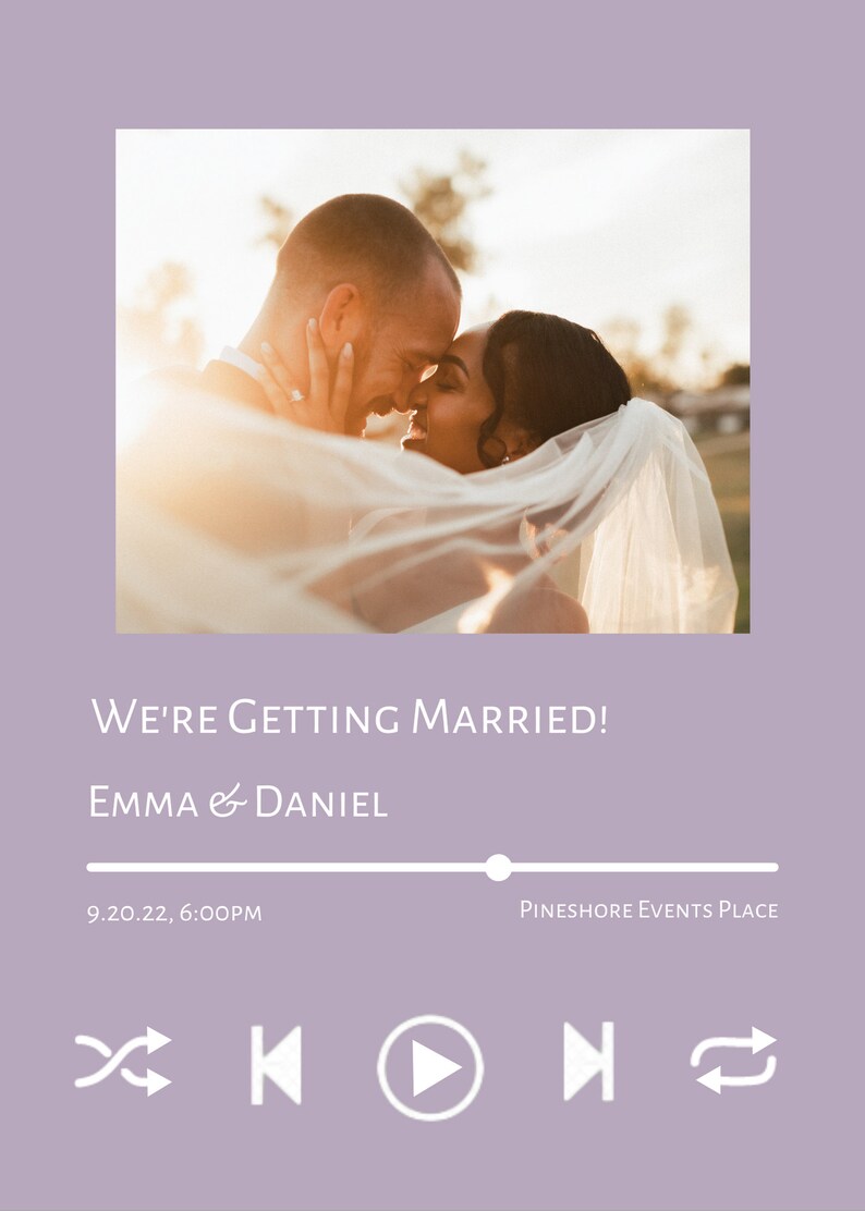 May include: A wedding invitation announcement with a photo of a couple kissing. The text reads "We're getting married! Emma & Daniel" and "9.20.22, 6:00PM Pineshore Events Place".