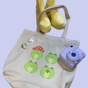 fourre-tout écologique grenouille | Fraise, grenouille coeur, grenouille champignon | fourre-tout durable | Crapaud mignon
