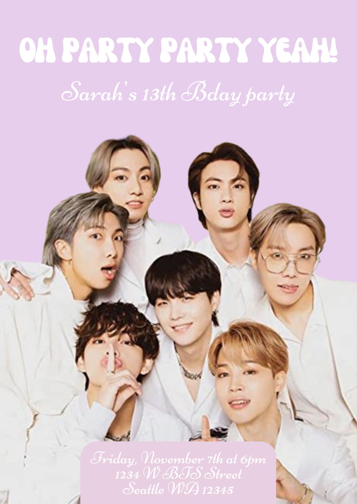 BTS Themed Digital Birthday Party Invitation | Custom Printable ...
