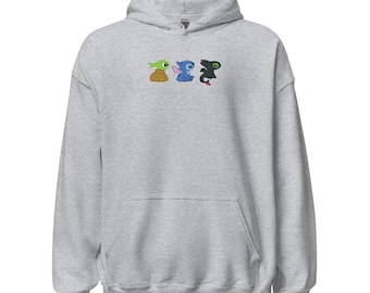 Toothless x Stitch x Grogu Unisex Hoodie | Simplistic & Cute Character Design | Sweatshirt for Geeks
