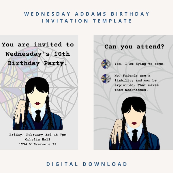 Wednesday Addams Birthday Invitation Template | Digital Download | Netflix Wednesday Themed RSVP Invitation