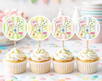 Mah jong party cupcake toppers game night decor moms night in