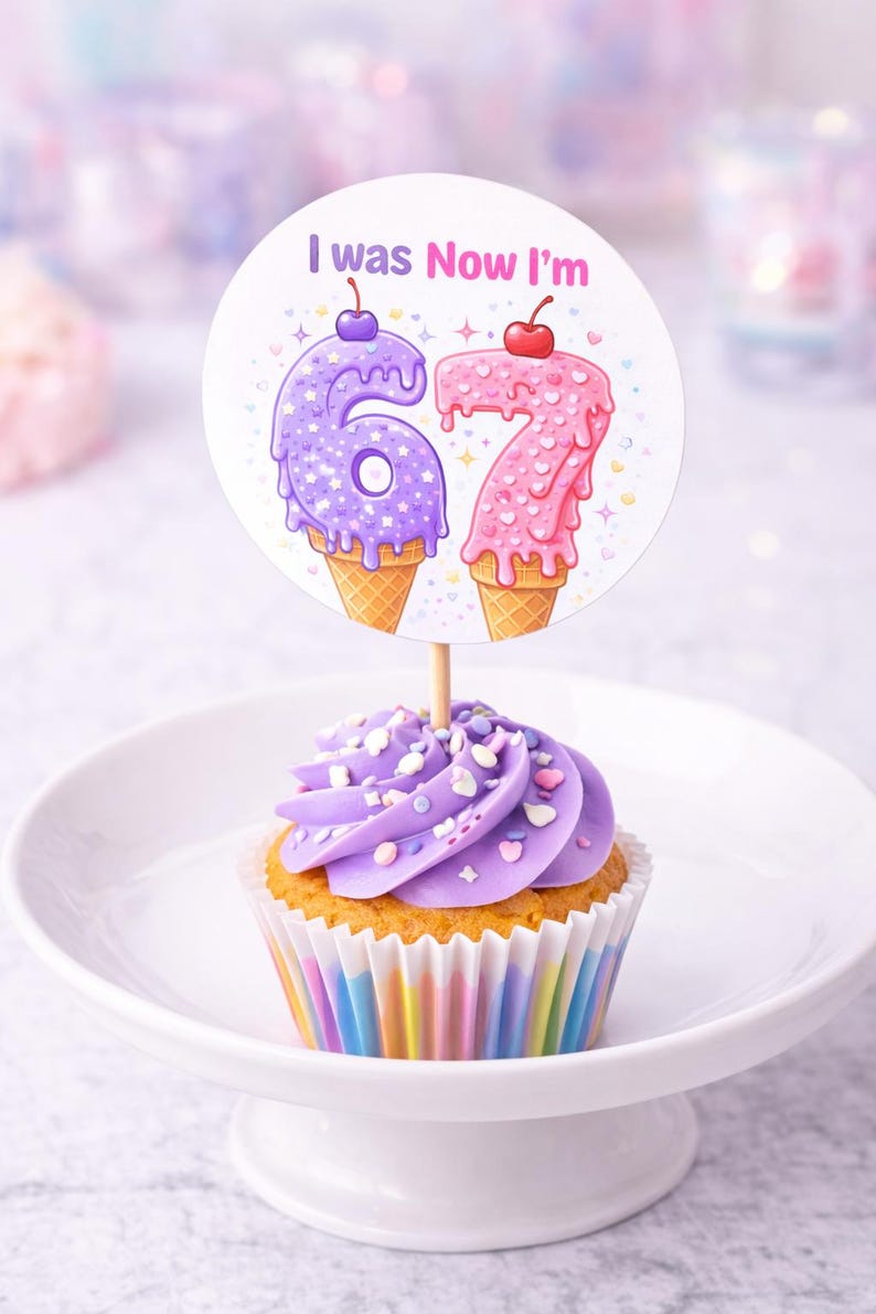 6 7 Birthday I Was 6 Now I’m 7 Birthday 7th Birthday Cupcake Topper - Etsy