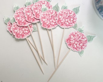 Hydrangea floaral spring garden party  cupcake toppers