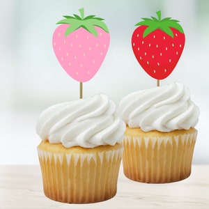 Strawberry theme cupcake toppers