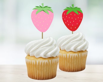 Cupcaketoppers met aardbeienthema