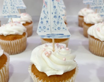 Sailboat cupcake toppers theme baby shower birthday girl sweet classic pink sail boat first birthday sailabrate spring summer beach