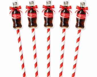 Ready to pop theme straw toppers baby shower coke bottle decor
