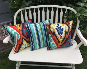 Summer Outdoor Bright Colorful Decorative Pillow Cover, Porch/Patio/Seating Area/Porch Swing/Lounge Chair Pillow Cover, Hand-Made