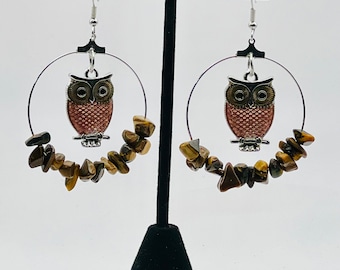 Owl hoops | Owl charms | bird earrings | animal earrings | dangle earrings | Bead earrings