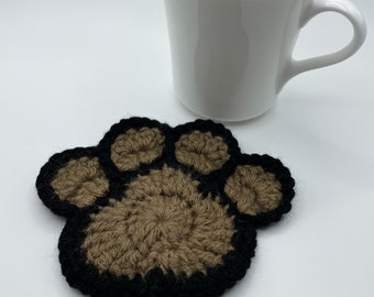 Crochet Paw Print Coaster - Light Brown & Black