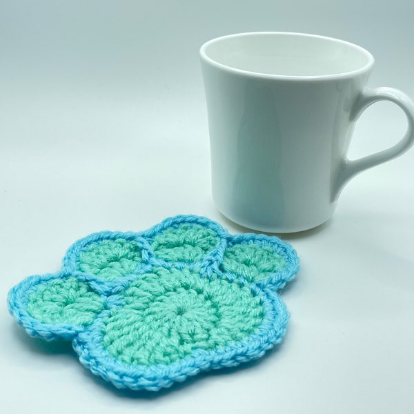 Crochet Paw Print Coaster - Mint Green & Aqua Blue - ACNH Joy-Con Colors