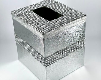 Silver Glam Rhinestone Tissue Box Cover