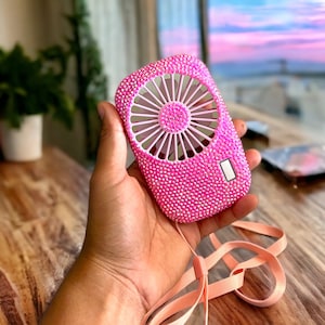Bedazzled Pink Rhinestone Handheld Mini Fan