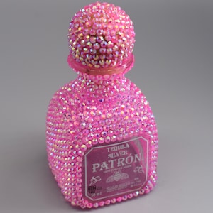 Bedazzled Pink Rhinestone Patron Bottle (Multiple Size Options)