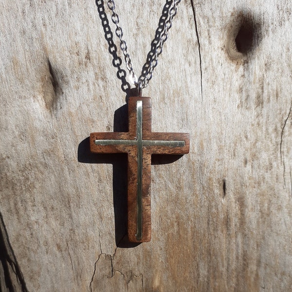 Collier croix en bois/Pendentif croix en bois pour homme ou femme,fait main