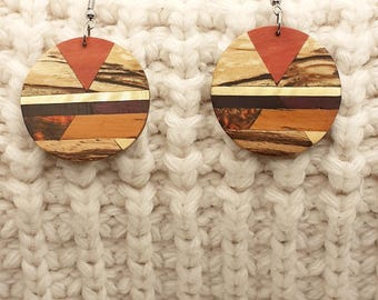 Round wooden earrings for women/handmade wooden earrings, gift for women
