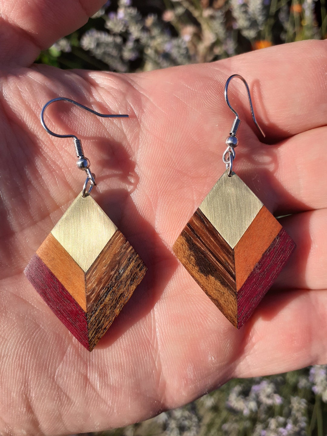 Geometric wood earrings sale