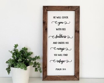 Psalm 91:4 Sign Scripture Wall Art Framed Christian Gifts for Women Christian Home Decor Gift Religious Artwork Inspirational Wall Art Gift