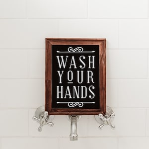 Wash Your Hands Sign | Rustic Bathroom Sign, Wood Framed Canvas Sign, Bathroom Decor, Bathroom Wall Decor, Bathroom Sign, Housewarming Gift
