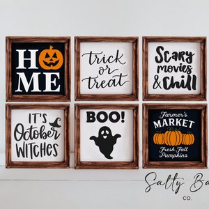 Halloween Decor, Halloween Decoration, Trick or Treat Sign, Halloween Sign, Home Decor, Halloween Mini Wood Framed Canvas Sign, Halloween