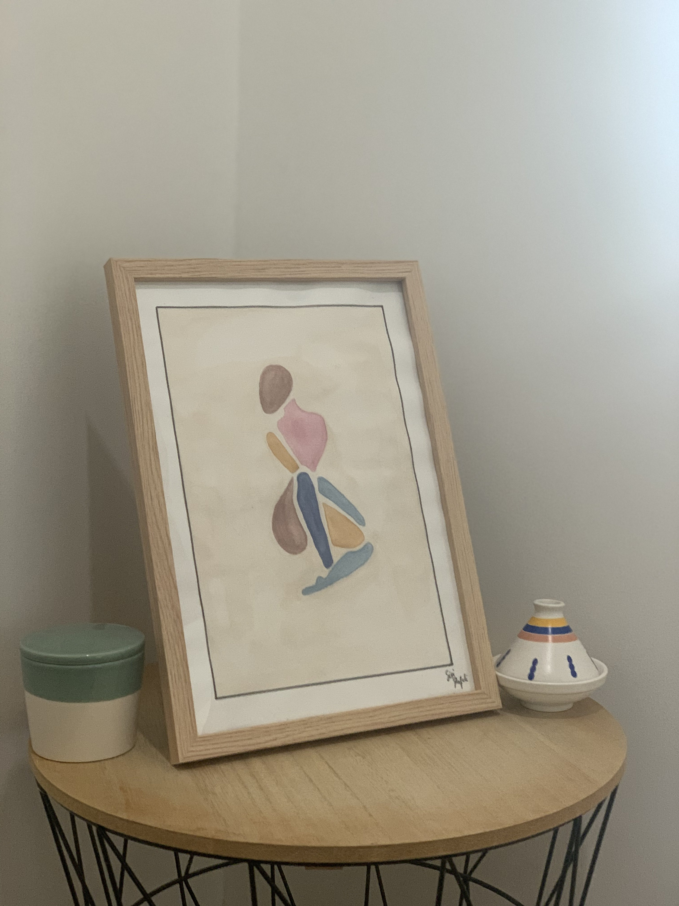 Cadre Minimaliste | Woman Blocks Décoration Murale Peinture Aquarelle Fait-Main sur Demande