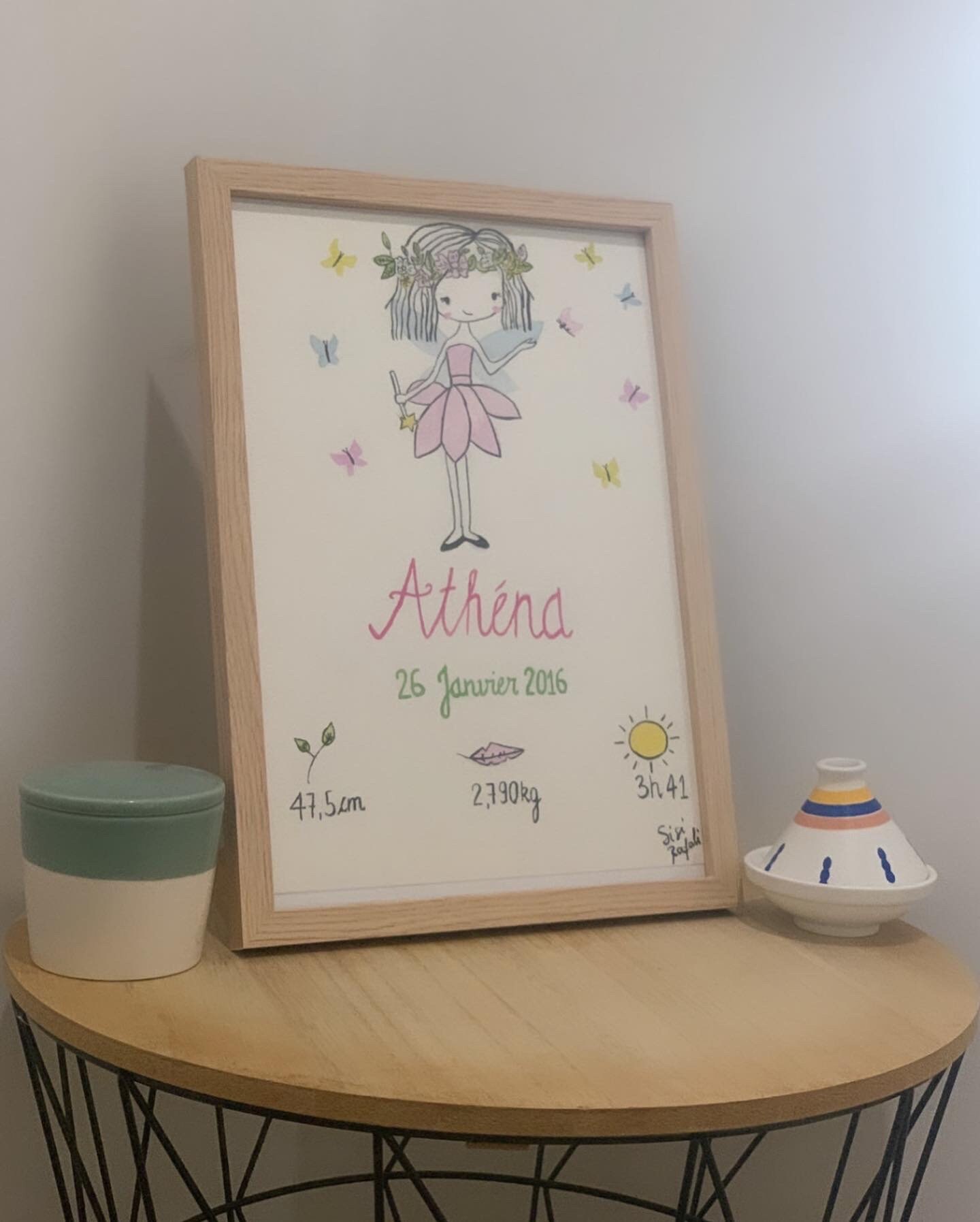 Cadre Cadeau de Naissance ou Anniversaire Personnalisé | Fée Décoration Chambre Bébé Peinture Aquare