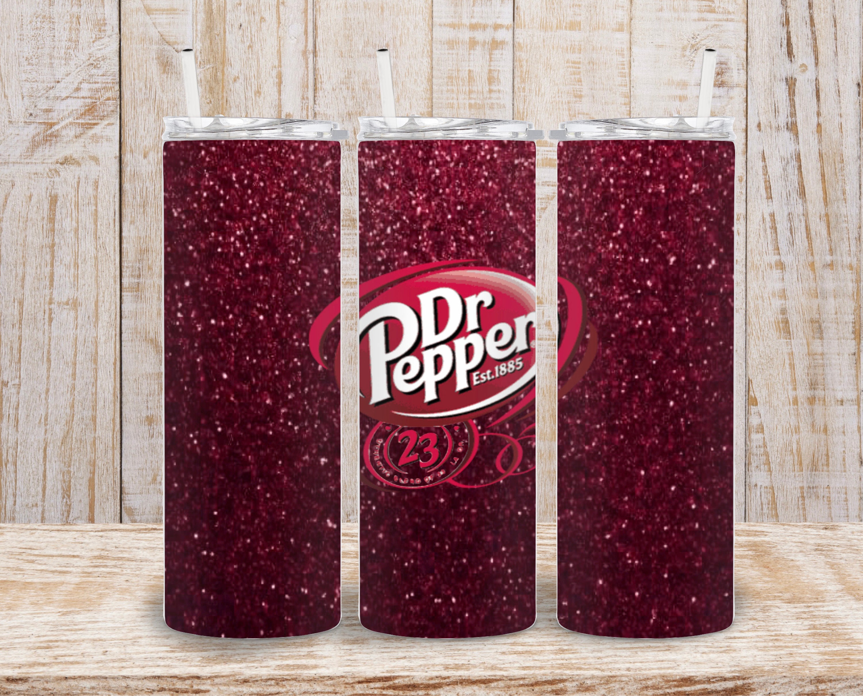 Dr. Pepper Tumbler// Maroon Glitter 