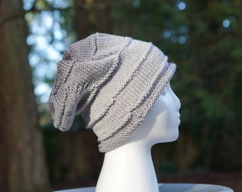 Hand Knit Gray Fade Slouchy Hat