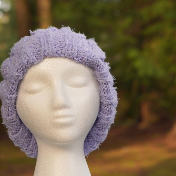 Hand Knit Periwinkle Lavender Slouchy Hat