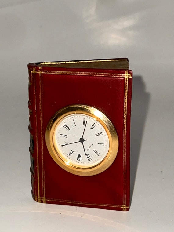 Vintage Miniature Bookshelf Book Clock Quartz New Red Gold I2 Etsy