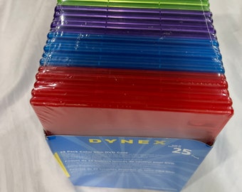 Dynex 25-Pack Slim DVD Cases Multicolored Model DX-DVD25B New - Sealed - Box P2
