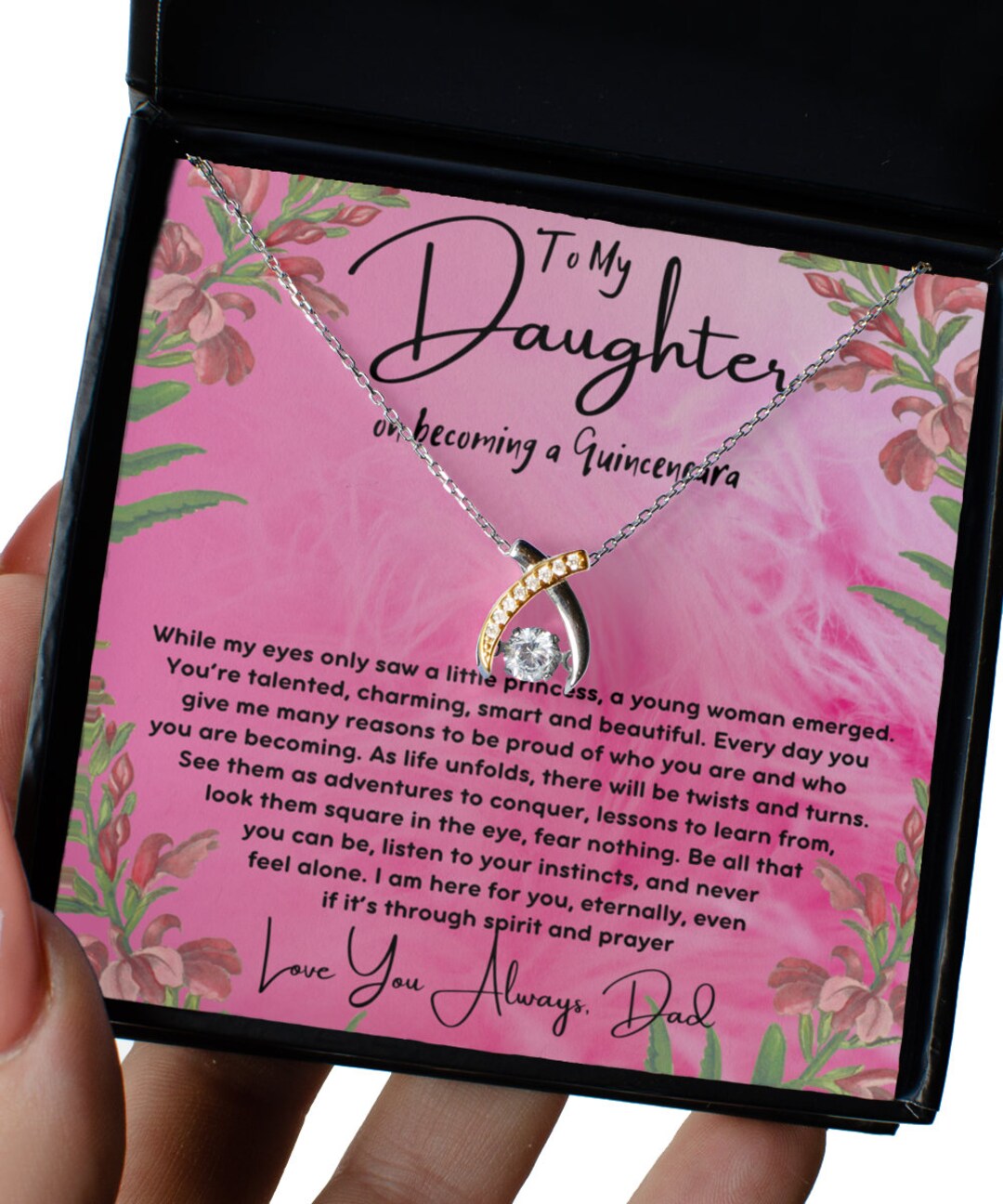 Quinceañera Gift Necklace, Quinceañera Jewelry, Daughter From Dad Sweet