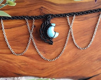 Macrame Larimar Crystal Necklace, fairy jewelry, beach jewelry, hippie jewelry, witch jewelry, macrame necklace, boho style