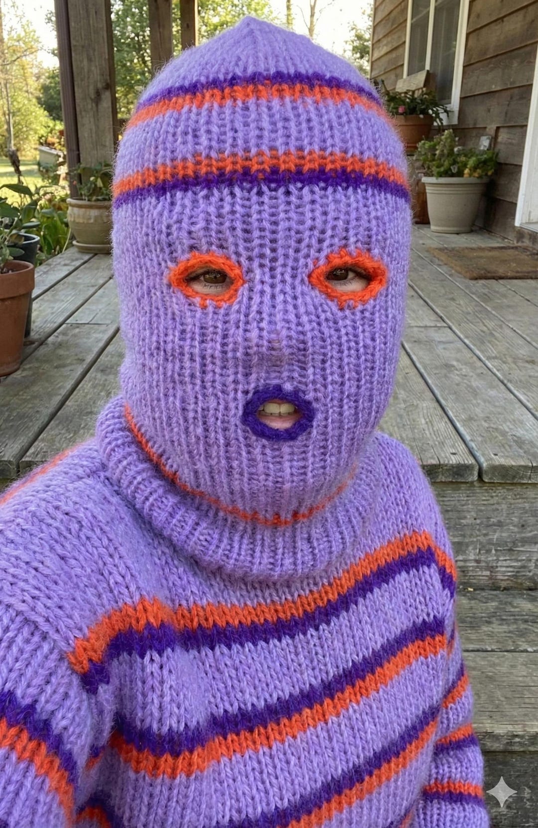 Ski Mask Balaclava 3 Hole Mohair Blend Lavender Purple Orange
