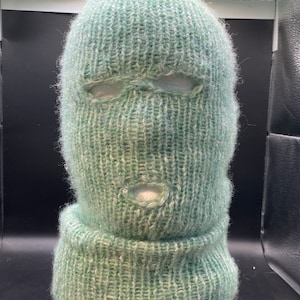 3 Hole Double Layer Ski Mask Balaclava Aqua Green Winter Hat Soft Handmade Long Skiing Hunting Winter Sports